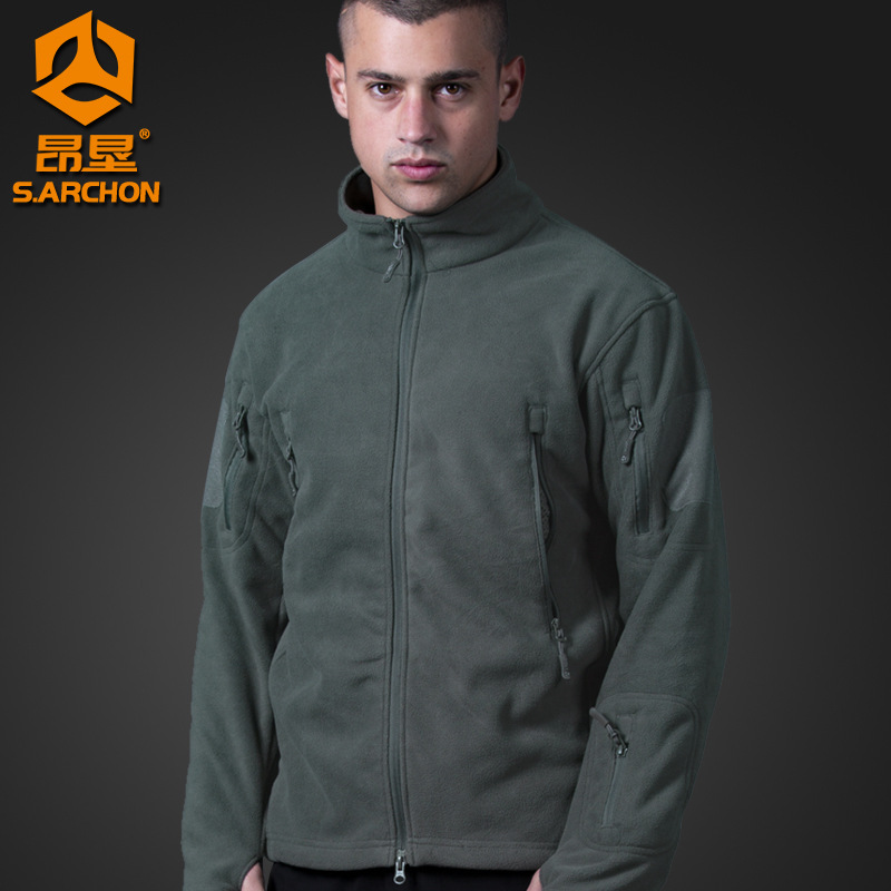 Angken Autumn and Winter Outdoor Fleece Jacket for Men, Warm and Thick Double-Sided Polar Fleece Cardigan, Tactical Jacket with Inner Lining