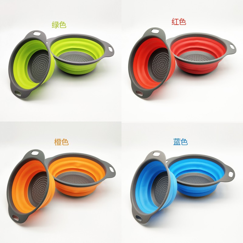 Foldable Drain Basket Round Drain Basket Telescopic Foldableing Fruit Basket Vegetable Washing Basket 3-Piece Set Draining Fruit Basket