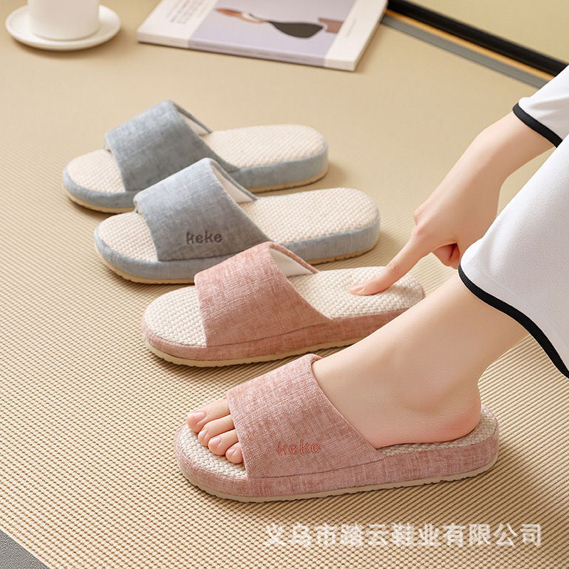 Factory direct wholesale slippers women mute soft bottom not easy to dust linen breathable sweat-absorbent fabric slippers men