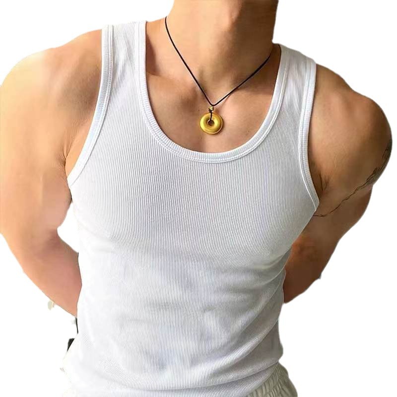 American Style I-shaped Vest Summer Men's Sports Fitness Thick Thread Men's Sleeveless Training Elastic Slim-fit Sweat Absorbing Breathable