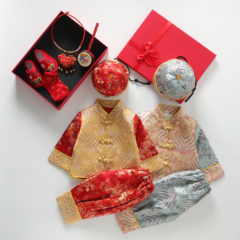 25 Spring and Autumn New Children's Tang Suit Chinese Style Men's and Women's Treasures Grasp Zhou Suit Chinese Festive Birthday Banquet One Hundred Days One-Year-Old Dress