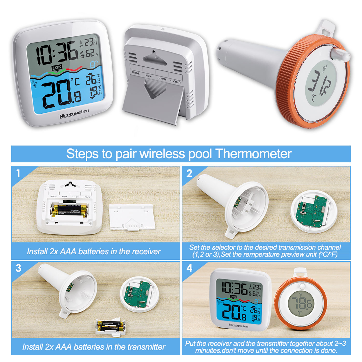 Wireless pool thermometer | HD display floating water design multi-scene real-time monitoring of water temperature