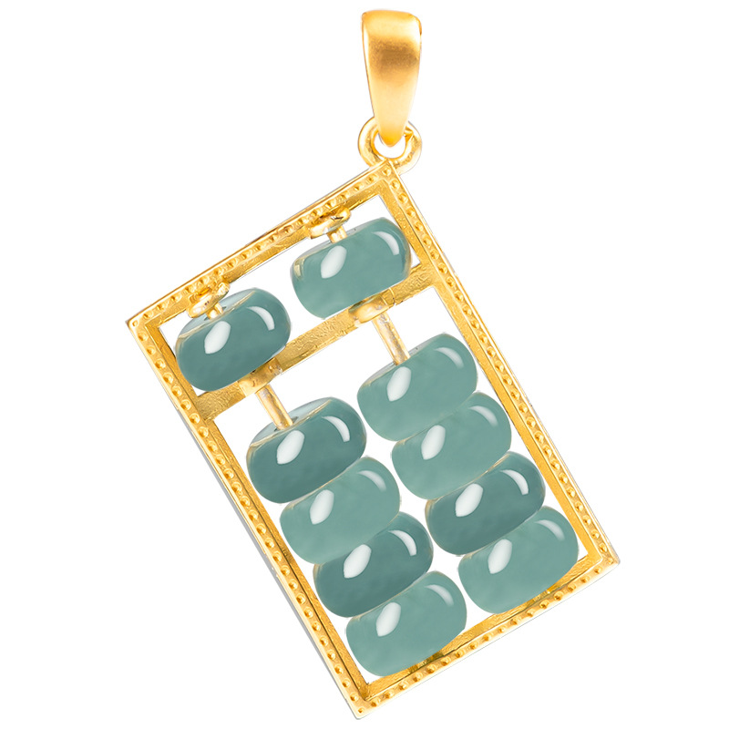 Natural A-Grade Jadeite Blue Water Tongcai Abacus Pendant S925 Silver Inlaid Ice Jade Pendant Necklace for Men and Women