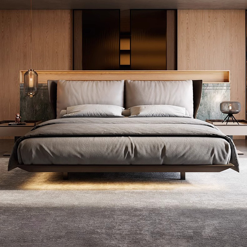 Italian Minimalist Alys Suspended Bed Leather Soft-Packed Double Bed Master Bedroom Wedding Bed Classy Elegant Alice Leather Bed