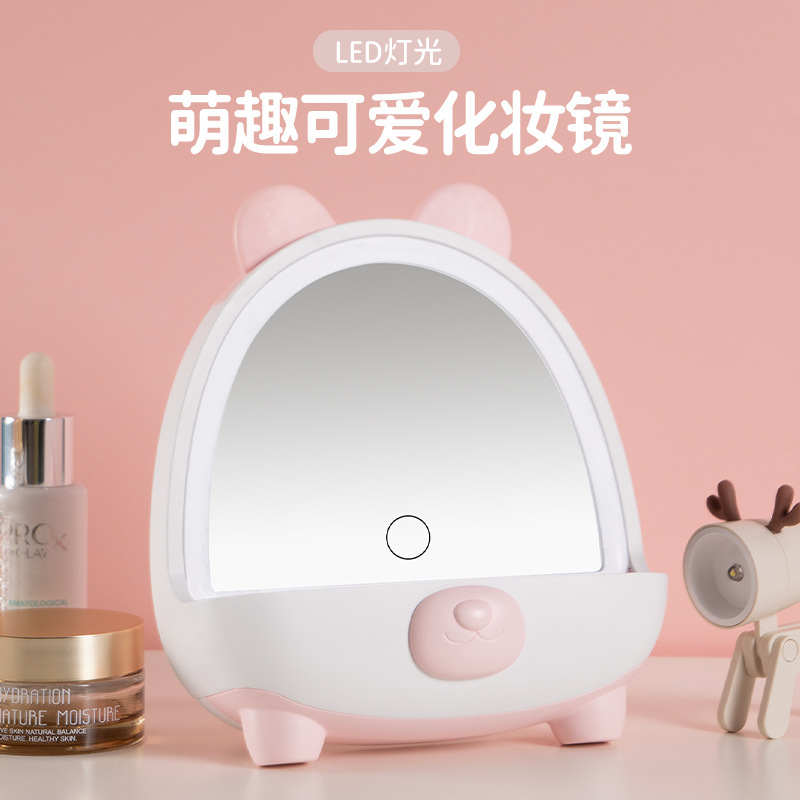 LED Зеркало для Макияжа с Лампой Настольное Интернет-Знаменитости Женское Маленькое Зеркало Инстаграм Стиль Общежитие Настольное Портативное Хранение Зеркало для Макияжа