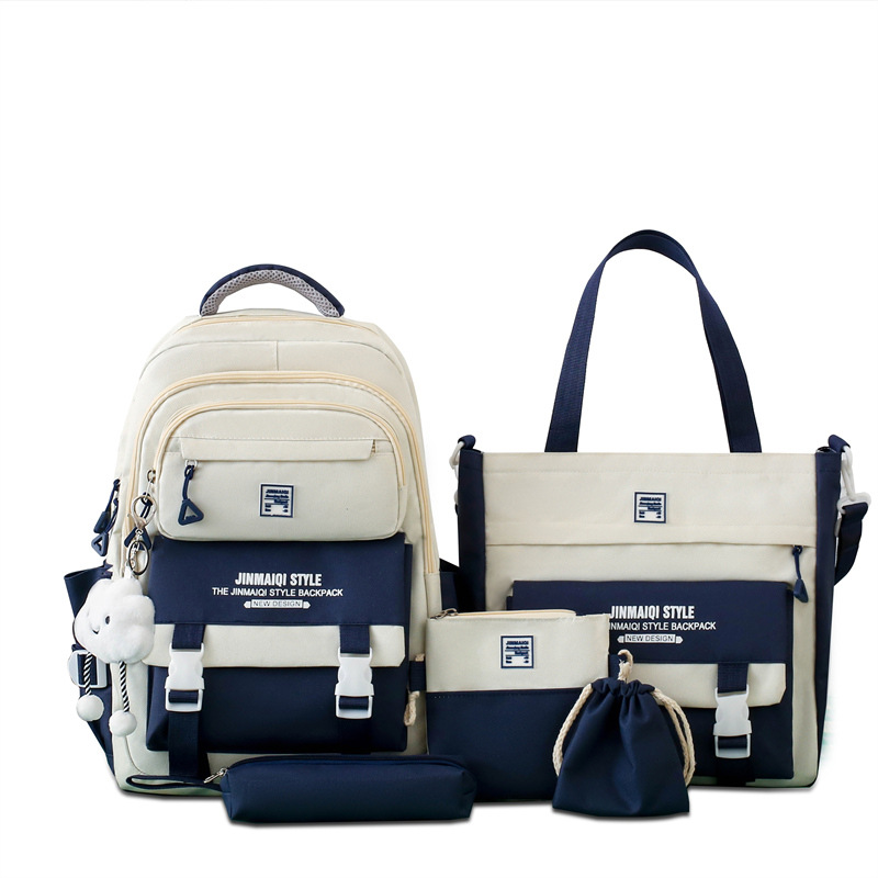 Multi-piece Set Middle School Student Schoolbag Women's Korean-style Mori Durable Large-capacity Backpack for Primary School Students Campus Backpack for Commuter