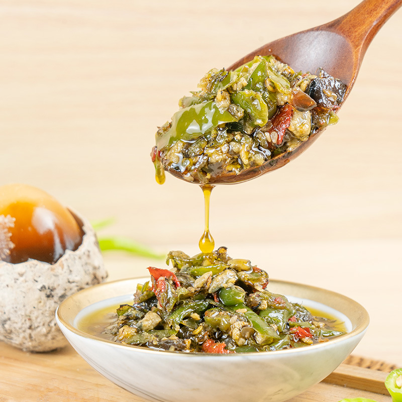 Sichuan baby egg fried pepper sauce chili sauce bibimbap noodles sauce tiger skin green pepper sauce 230g