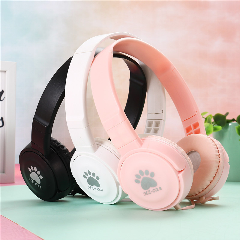 Cross-Border Cat Foot Headphones Mz-028 Head-Mounted Macaron Wired Headphones Gaming Headphones Noise Reduction Headphones Wholesale
