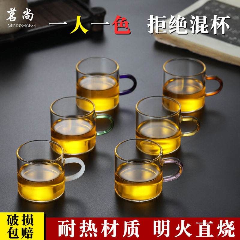 Thick glass small tea cup personal tea cup tea cup kung fu handle Cup transparent glass glass glass cup mini tea cup