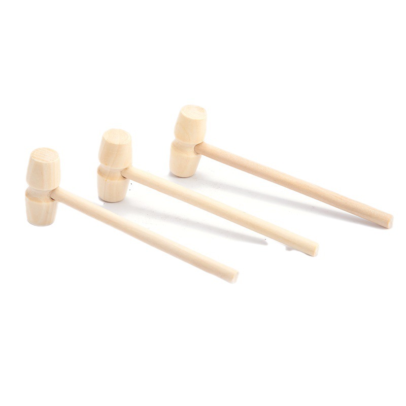 Manufacturers supply mini solid wood hammer children's toys raw wood color flat head wooden hammer small hammer knock cake small wooden hammer