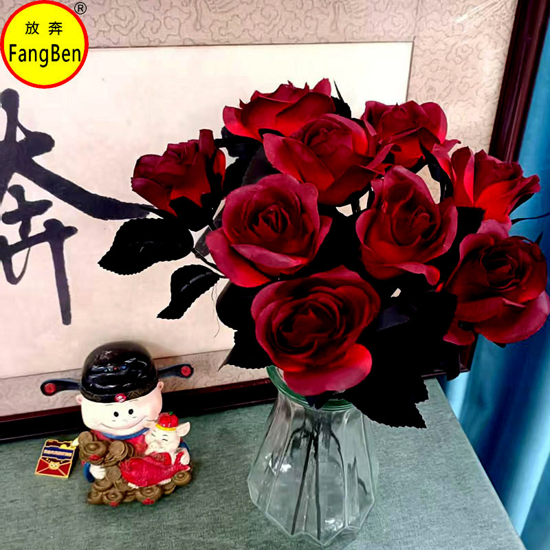 Black Simulation Rose Pumpkin Yellow Rose Planned Decorative Ornaments Flower-arranging Props Fake Flower Home Roses