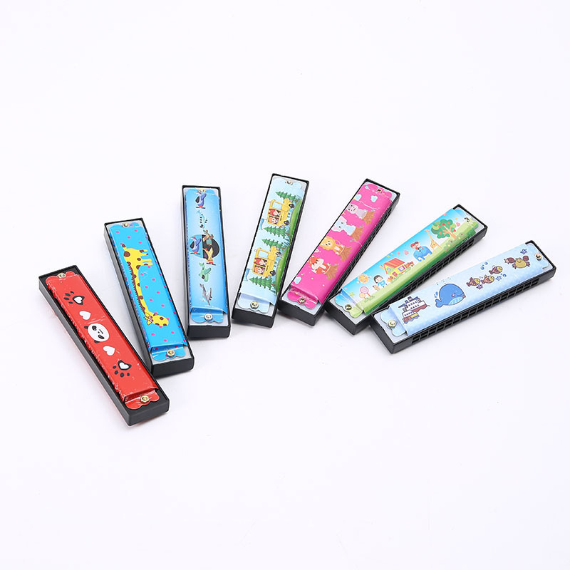Metal Hole Mini Harmonica 16 Practice Playing Musical Instrument Tin Harmonica Kidsren's Double Row Cartoon Playing Toy