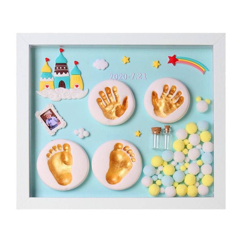 Baby Hand and Foot Print Mud Fetal Hair Souvenir Photo Frame Newborn One-Year-Old Handprint and Footprint Full Moon Hundred Days Gift Wholesale