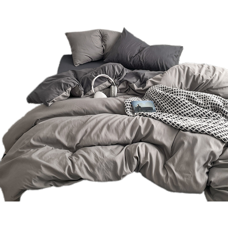 Ins Solid Color Double Wash Cotton Bed Four-piece Set Class A Super Soft Bed Sheet Quilt Cover Bed Cover Student Dormitory Three-piece Set