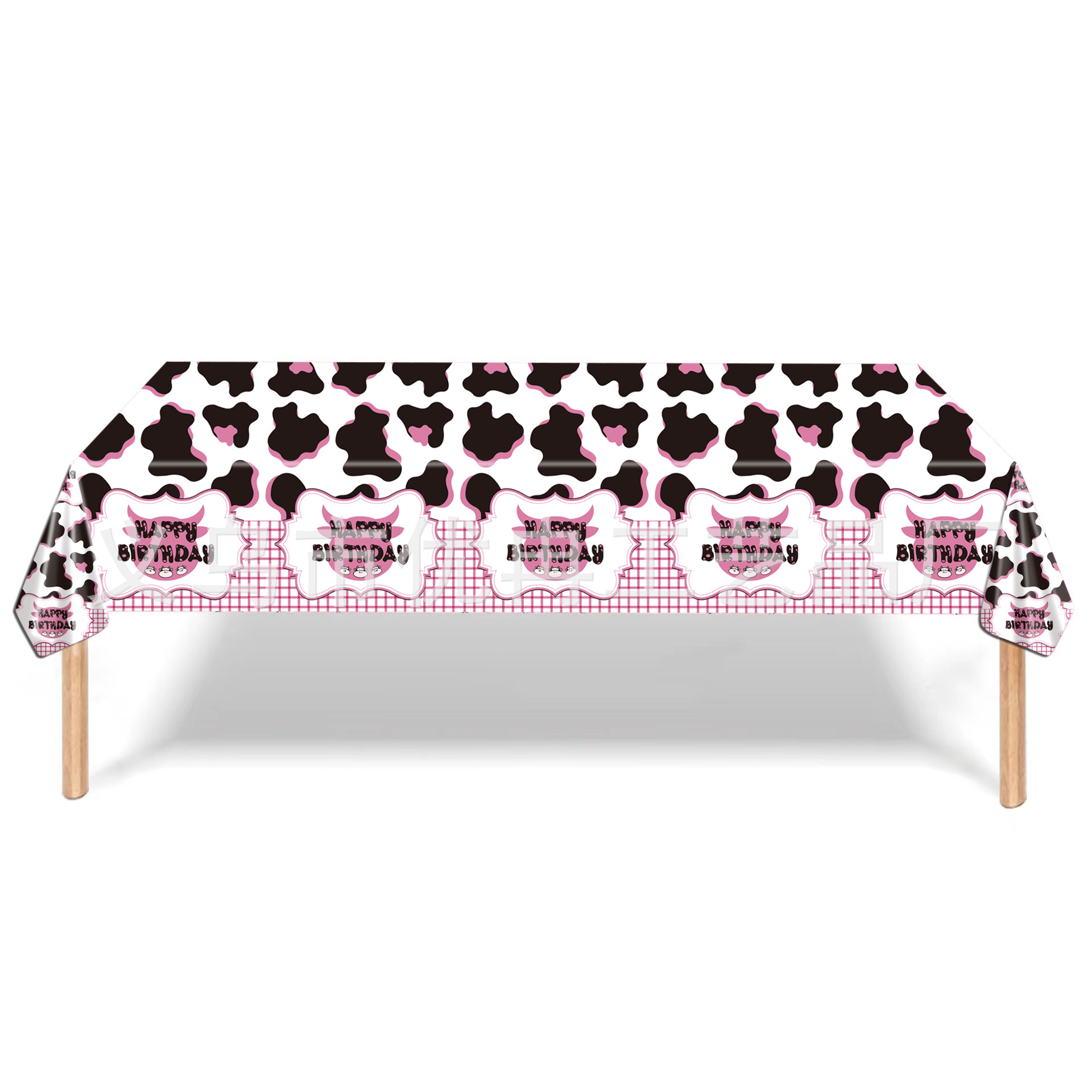 Cute Pink Cow Pattern 137*274cm Disposable Pe Plastic Tablecloth Tablecloth Party Decoration Supplies