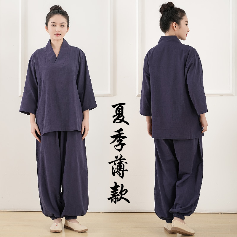 Yuanhong Zen Suit Men's Husband Suit Summer Seven-Sleeve Bamboo Cotton and Linen Zen Hanfu Yoga Meditation Suit