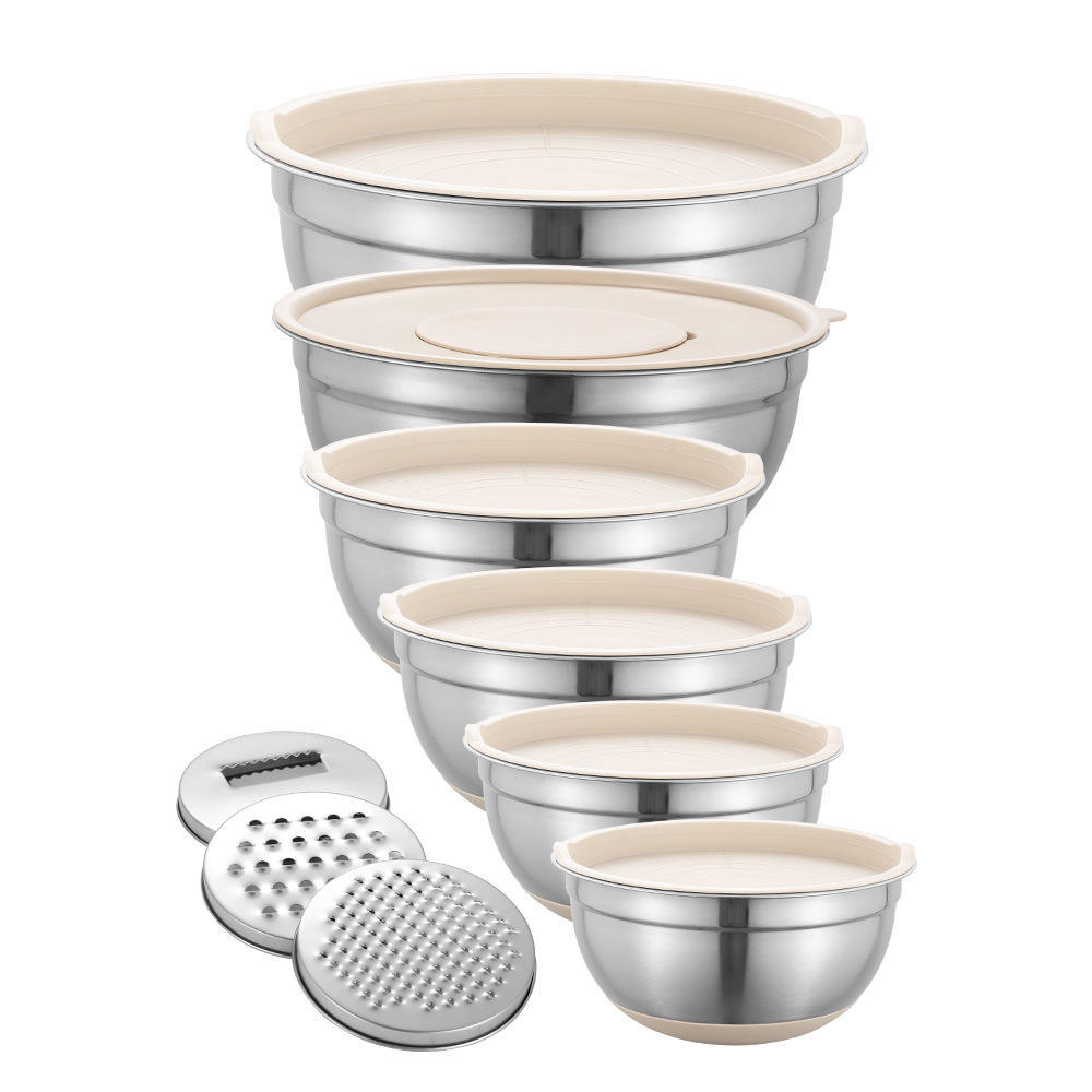 Cross-border black silicone bottom salad basin suit mother and child cover grater multifunctional baking stainless steel salad basin