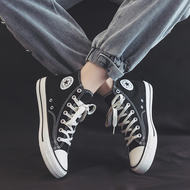 Canvas Shoes Men's High-Top Shoes Men's Trendy Casual Sneakers 2024 New Summer Couple Cloth Shoes Solid Color Vulcanized Shoes