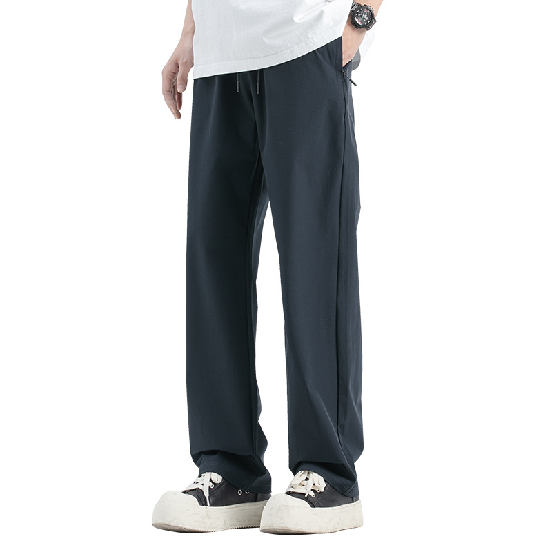 Taobao Factory Men's Casual Pants Summer Thin Loose Sports Straight Pants Spring and Autumn Ice Silk Versatile Black Long Pants