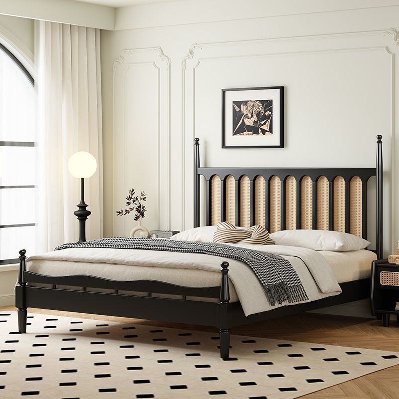 Solid Wood Rattan Bed, Antique Style, Modern Simple Master Bedroom Bed, Bedroom Complete Set of Furniture, Antique Style Bed, American Retro Bed