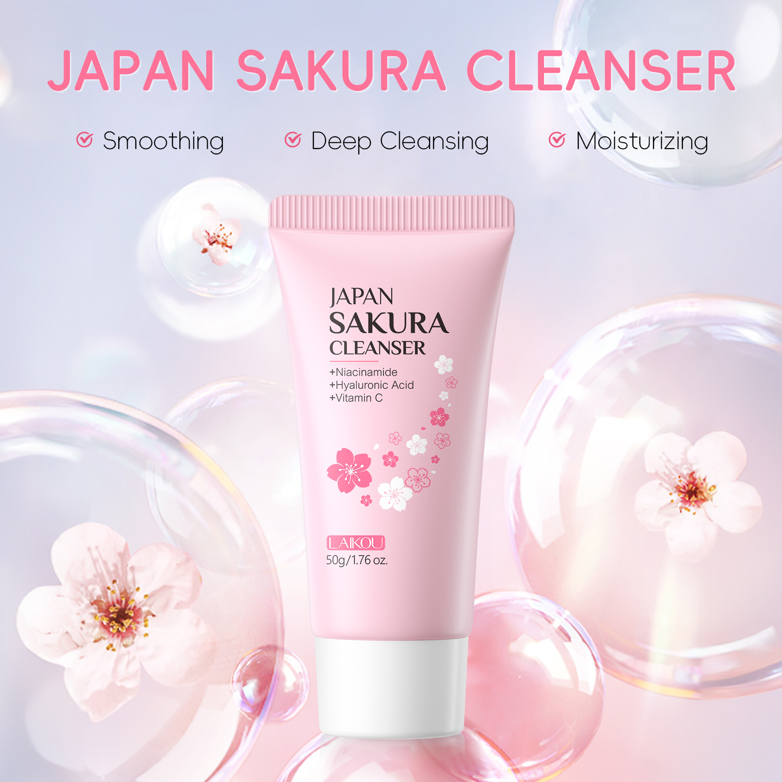 Foreign Version of Laiko Japanese Cherry Blossom Facial Cleanser 50g Hydrating Facial Cleanser Moisturizing Skin Care Cross-Border Export Facial Cleanser