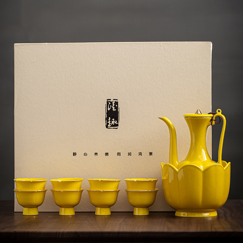 Wedding Wine Warmer, Old-Fashioned Household Liquor Dispenser, Hot Wine Pot, Wine Warmer, Yellow Wine Ceramic Wine Set, Wedding Banquet