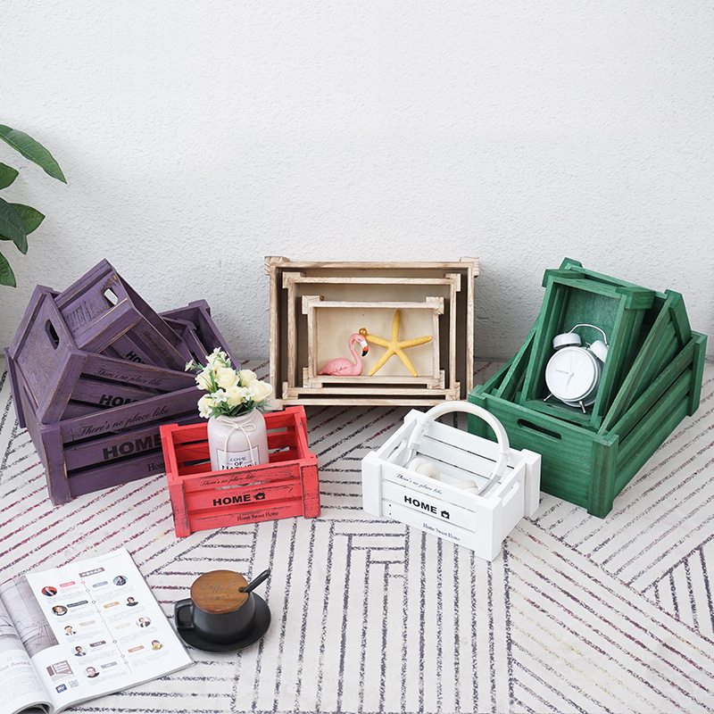 Old wooden box wooden box rectangular supermarket fruit storage box vintage wooden box wedding display decorative wooden basket box