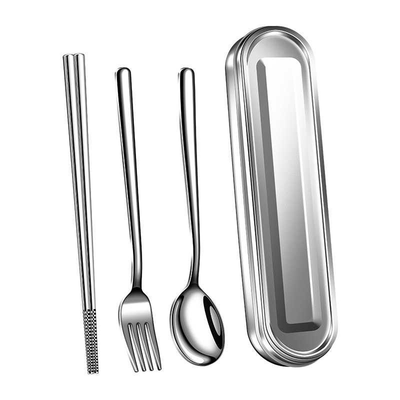 304 stainless steel portable tableware office worker tableware box student chopsticks spoon fork three-piece set outdoor tableware suit