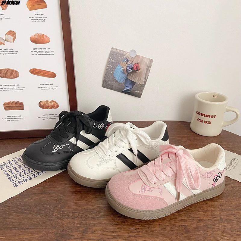 Cute KT Cat Embroidered German Training Shoes Women's Spring and Autumn New Korean Style Niche Chic All-match Skate Shoes Casual White Shoes for Women