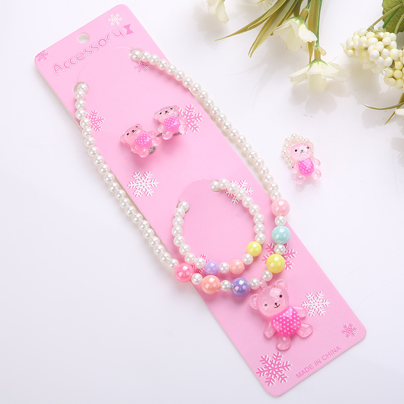 New Children's Accessories Princess Necklace Set Cartoon Kt Cat Candy Beads 4-Piece Set Yiwu Necklace Wholesale
