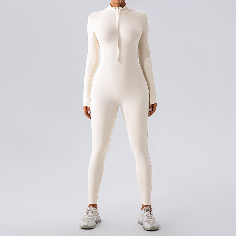 Cross-Border Women's Autumn Sports Bodysuit, Tight-Fitting, Slimming, Naked-Feel Fitness Wear, Half-Zip Dance Bodysuit, Long-Sleeved Yoga Wear