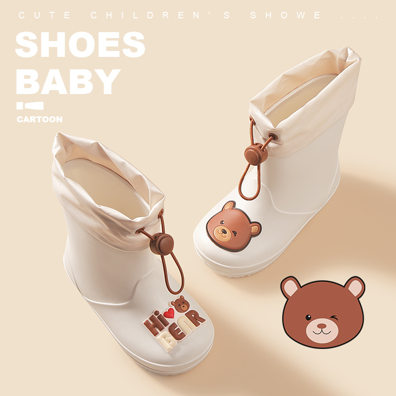 Children's Rain Boots Kindergarten Baby New Girls' Non-slip Waterproof Rain Boots Girdle Boys' Water Shoes Cartoon High Tube