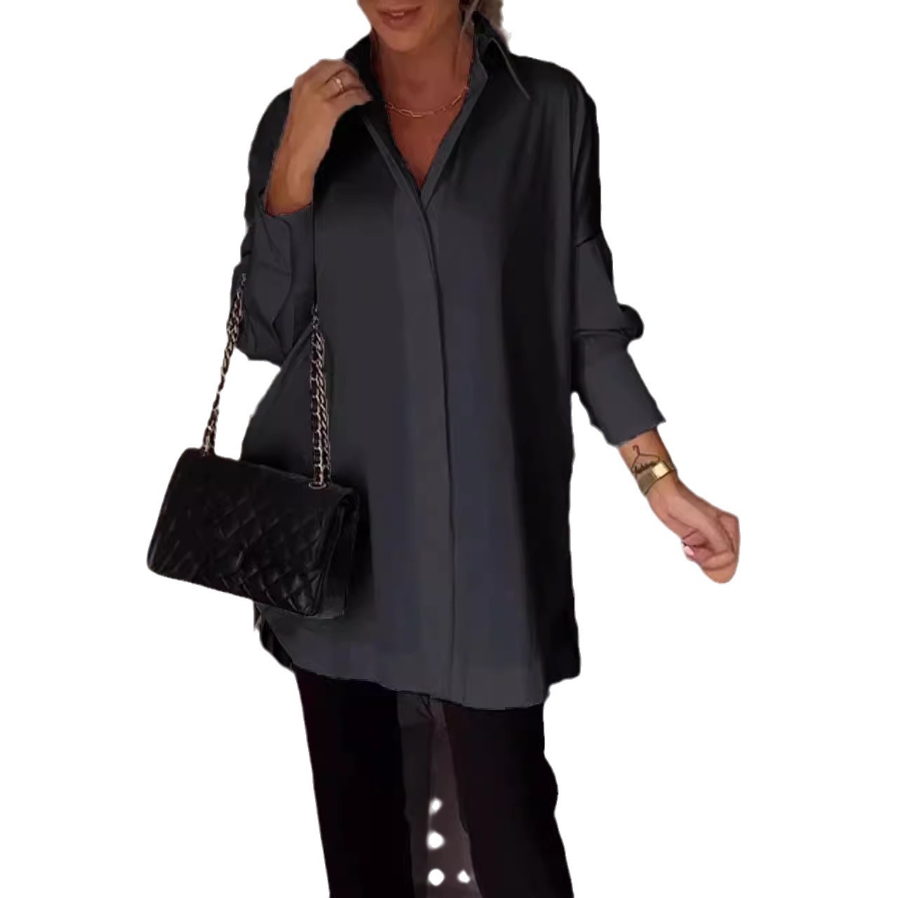 European and American Cross-border Loose Shirt High-grade Multi-color All-match Simple Long-sleeve Shirt plus size Solid Color Casual Women's Lining