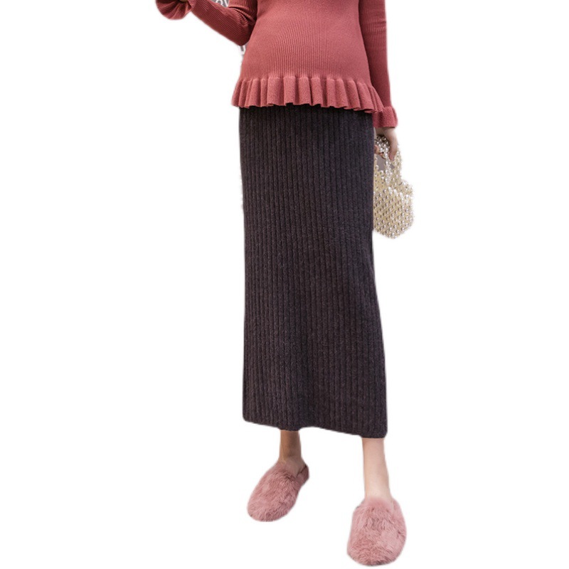 Pregnant Women's Skirt Autumn and Winter Long Skirt Base Knitted Wool Skirt Winter Belly-supporting Long Overskirt Hip Skirt One-step Skirt