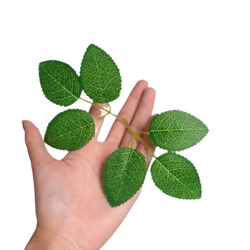 Cross-border simulation silk screen printing rose leaves two forks 6 green leaves silk screen silk flower accessories blade DIY flower arrangement accessories
