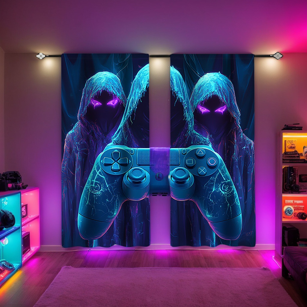 Jit Game Controller Design, Cross-Border Exclusive Factory Direct Sales, Digital Printing Processing Curtains and Screens for E-Sports Rooms