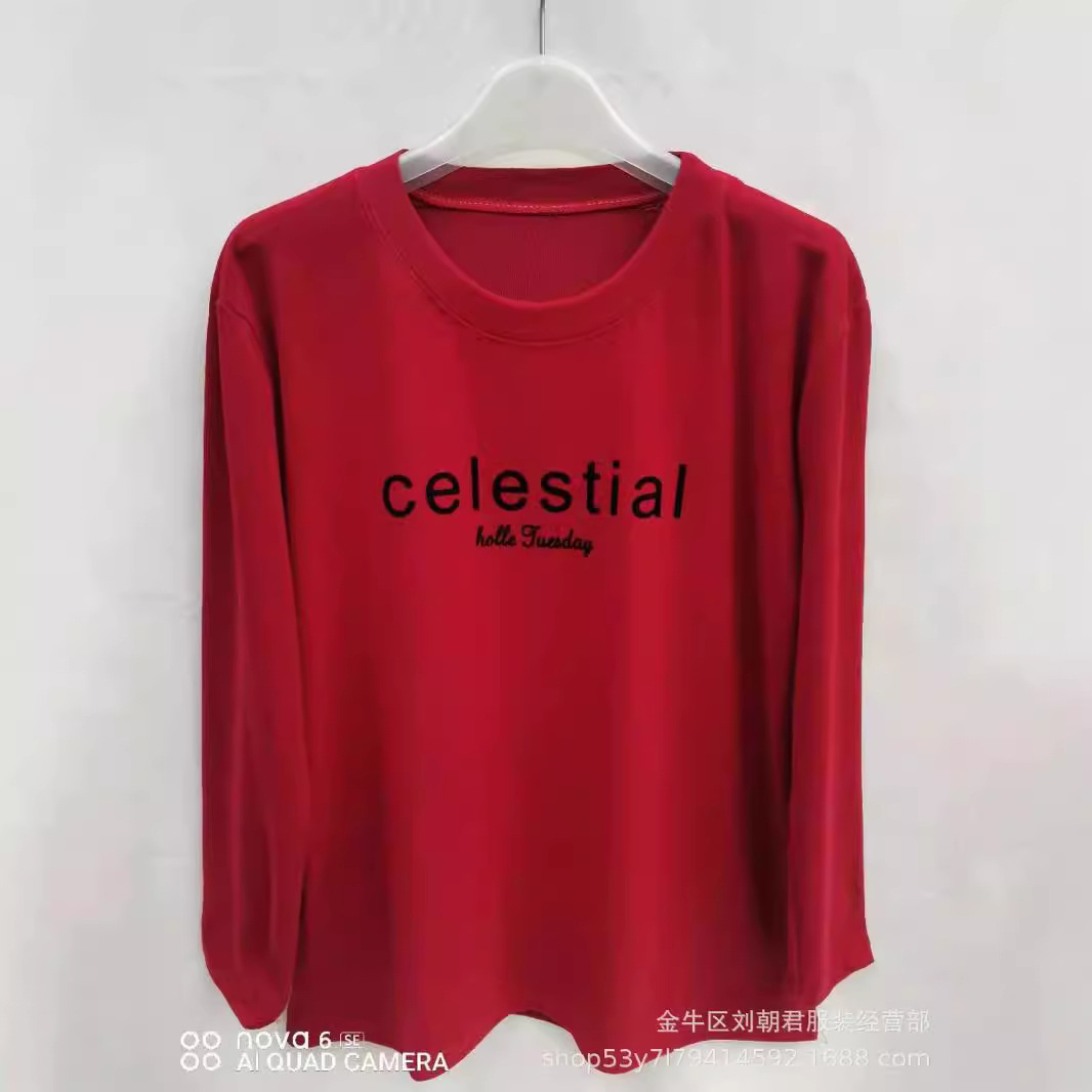 2025 New Autum Style Middle-Aged and Elderly Women's Large Size Velvet Long-Sleeved T-Shirt Mother's Autum Style Autum Bottoming Shirt