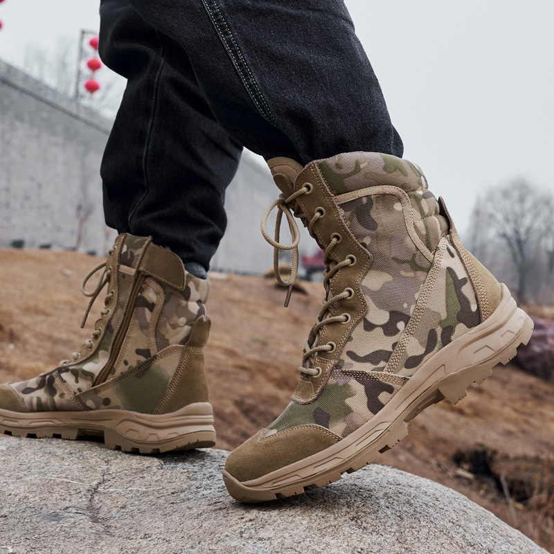 Combat Boots, Military Boots, Men's Large Size Combat Boots, Mid-Top Workwear, Outdoor Hiking Shoes, Mountaineering Shoes, Non-Slip Wear-Resistant Tactical Boots