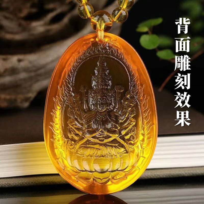 Factory wholesale second generation amber beeswax sweater chain fragrance ancient style carving ornaments dragon pendant Thousand-Hand Guanyin
