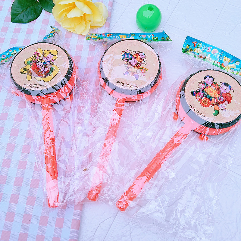 Baby children rattle auspicious red drum traditional nostalgic New Year picture pattern hand rattle wholesale