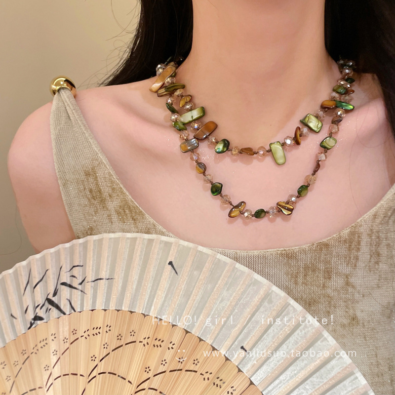 Bohemian Medieval Colorful Shell Beaded Necklace Women's Holiday Style Retro Long Halterneck Sweater Chain Accessories