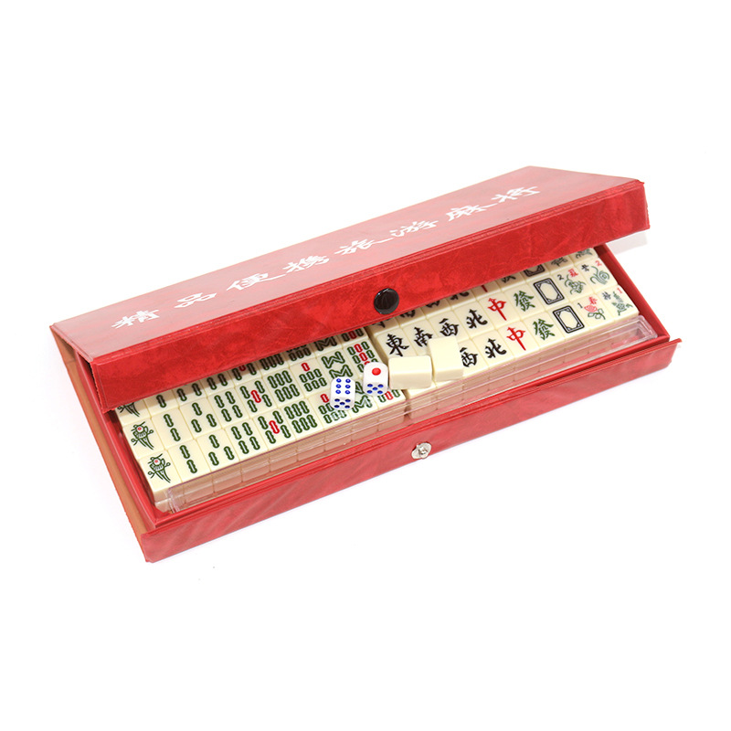 Wholesale long box travel mahjong melamine travel mahjong mini portable with 4 cards ruler