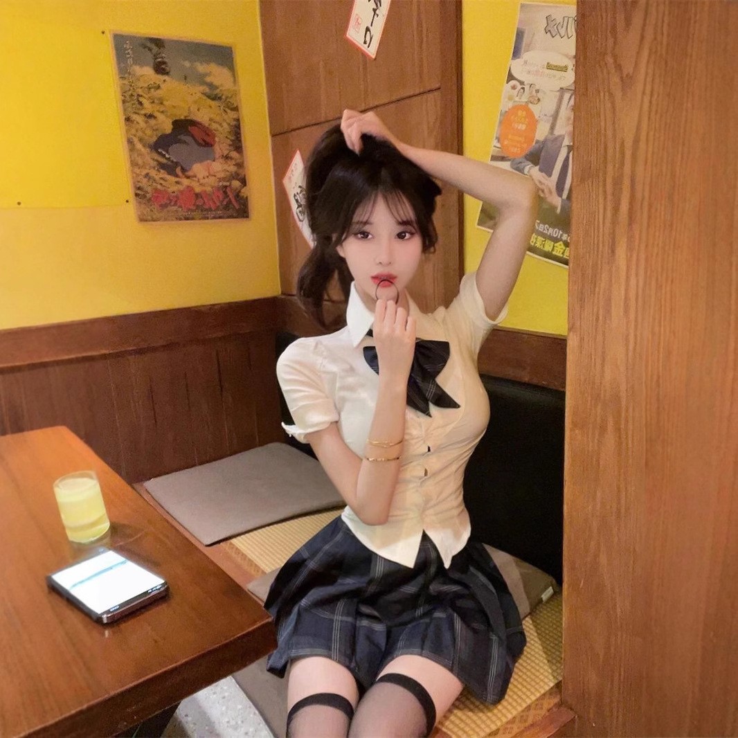 Jk Uniform Tight Waist Shirt Top Short Sleeve Original Genuine Academy Style Slim Fit Slim White Shirt Spice suit