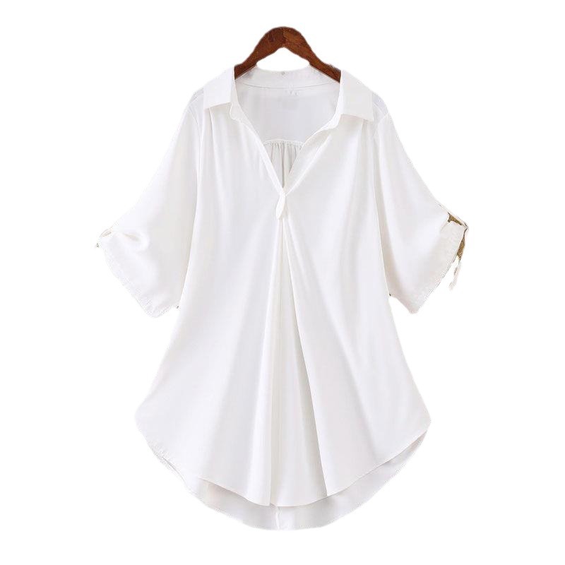 Chiffon Shirt for Women Summer 100kg Fat mm Korean Style Large Size Loose Belly-Covering Slimming Look Waist Elegant A-Line Shirt