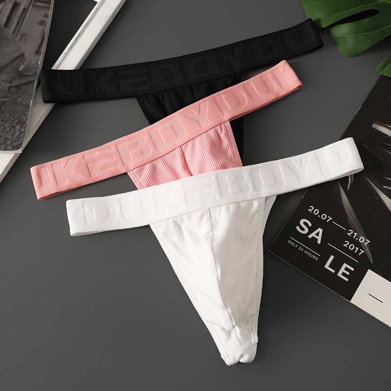 Men's Thong Solid Color Comfortable Breathable Personalized Rib Sex U Convex Sexy Hip-lifting Thong Underwear Comfortable Breathable T