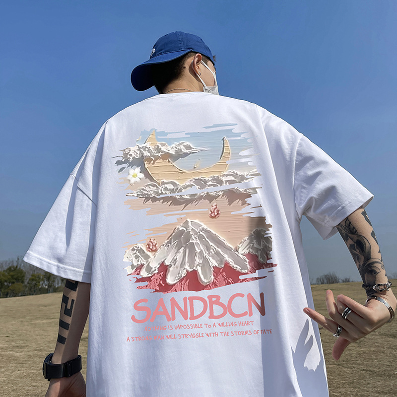 Футболка с коротким рукавом для мужчин лето американский стиль свободного кроя тяжелая модная брендовая большая размерная универсальная одежда