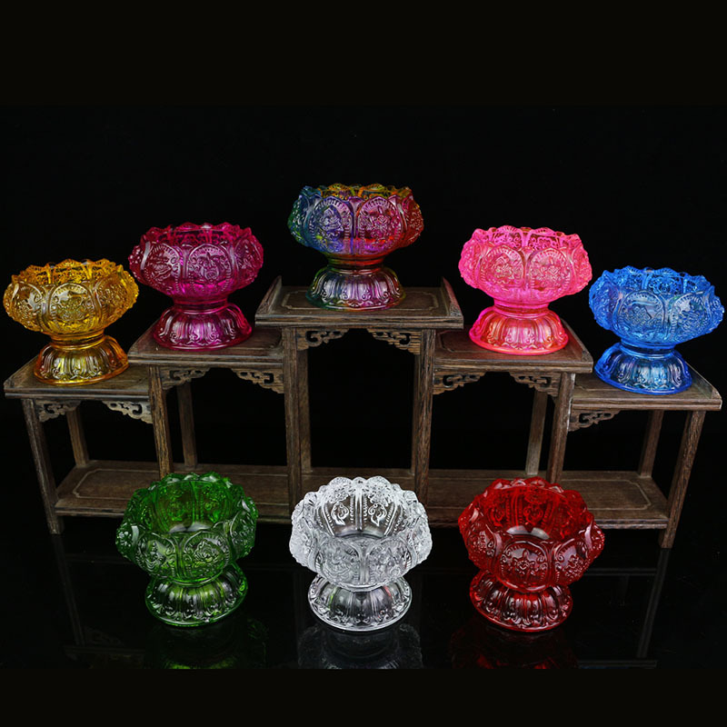 Colorful Glazed Candlestick Butter Lamp Holder Eight Auspicious Cup Sacred Water Cup Butter Candle Lamp Holder for Lamp