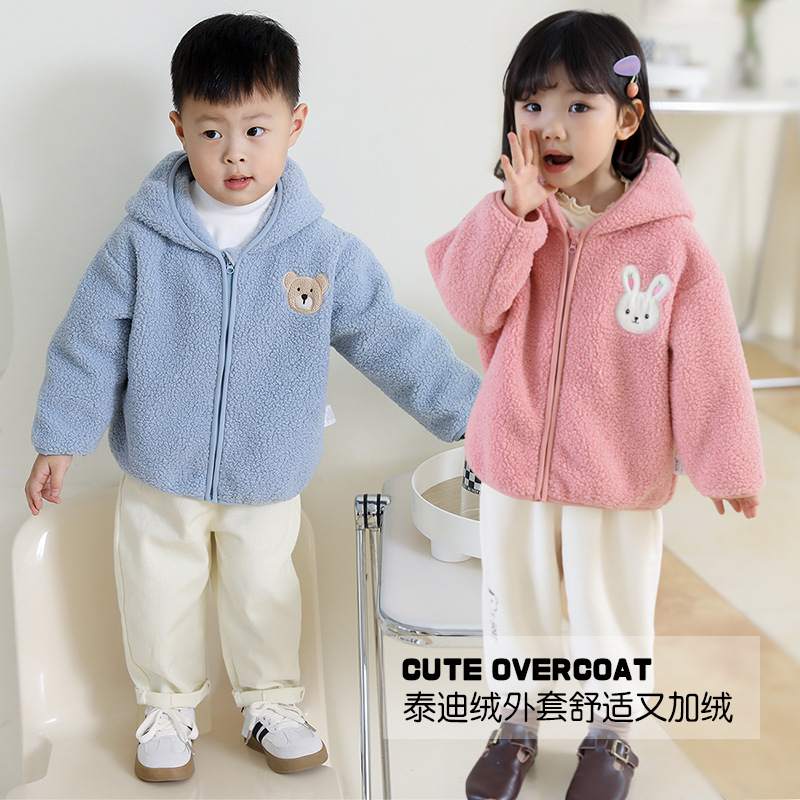 Детская куртка из бархата Teddy, весна и осень, осенние вещи для девочек, толстая одежда для мальчиков с флисовой подкладкой, детская осенняя одежда для одного года