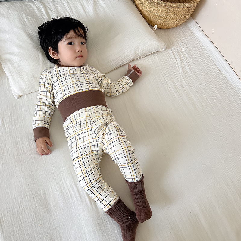 Baby's High Waist Belly Protecting Autumn Clothes Autumn Trousers Boneless Children's Underwear suit Cotton Thick Boys' Baby's Autumn and Winter Pajamas