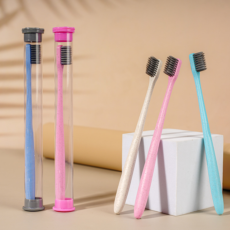 Wheat straw soft hair independent tube travel adult soft hair small head bamboo charcoal toothbrush dental daily toothbrush wholesale